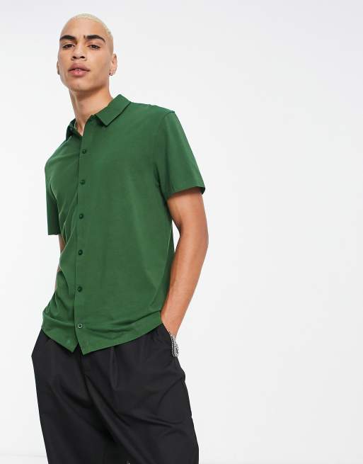 ASOS DESIGN button through jersey shirt in green | ASOS