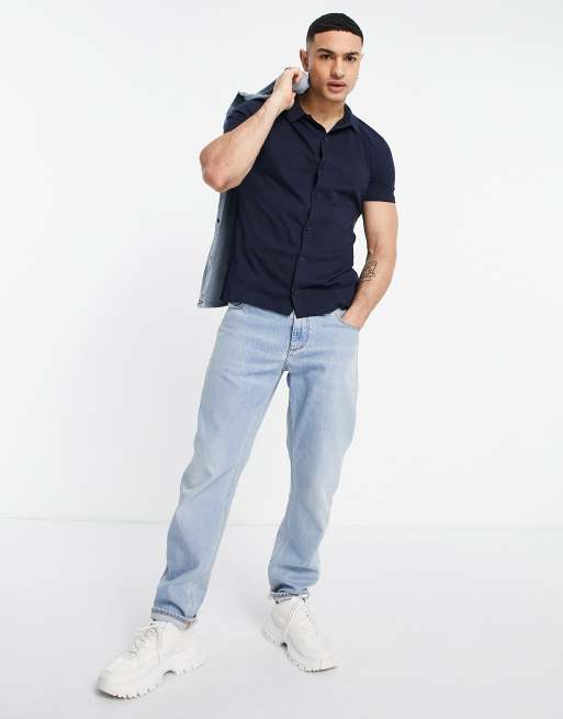 ASOS DESIGN button through jersey shirt in navy