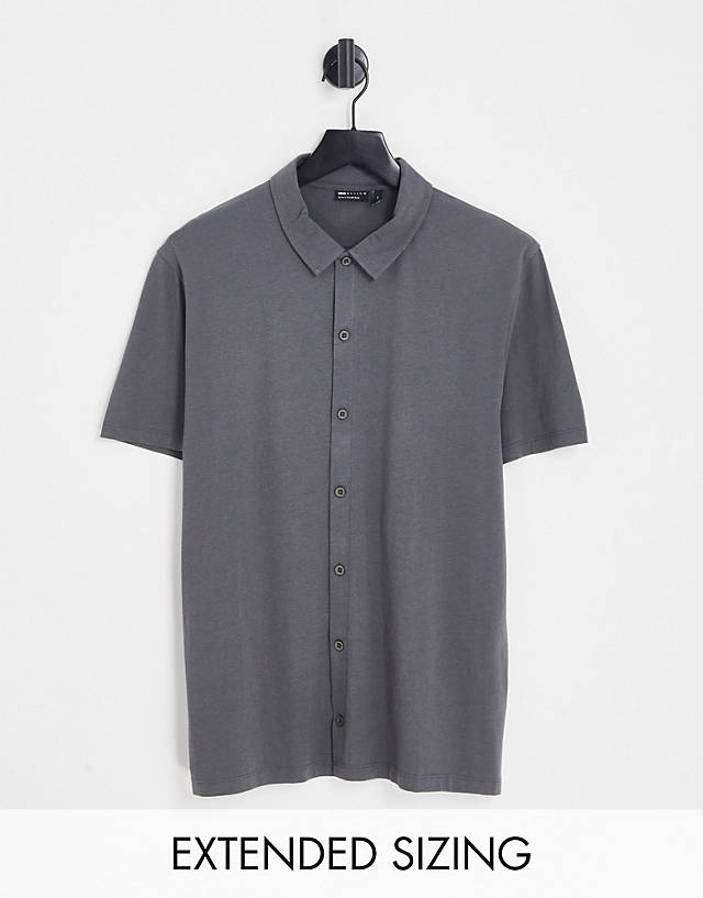 ASOS DESIGN - button through jersey shirt in washed black