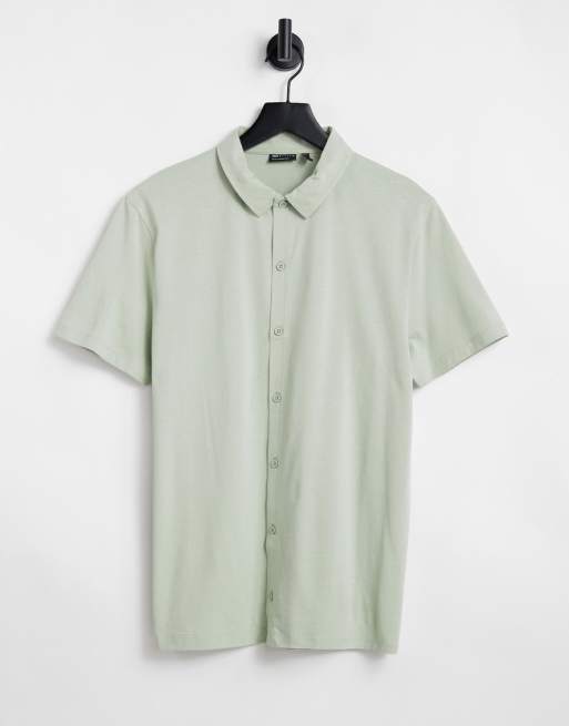 ASOS DESIGN button through jersey shirt in washed khaki