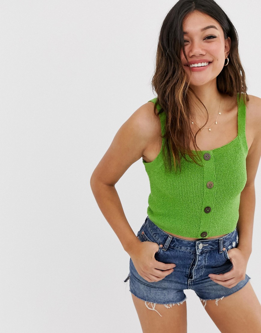 ASOS DESIGN button through knitted vest in natural look yarn-Green