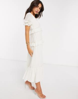 lace tiered midi dress