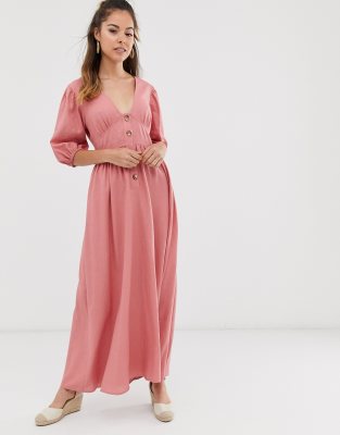 asos design button through maxi dress