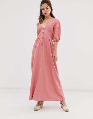 pink linen maxi dress