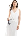 [ASOS DESIGN] ASOS DESIGN button through linen midi dress with cut out detail in white 10 WHITE