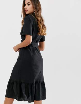 asos black linen dress