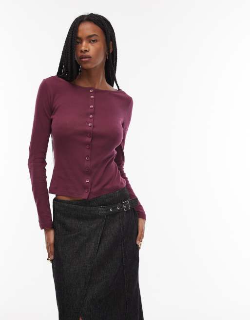 ASOS DESIGN button through long sleeve second skin in fig, 2 of 4