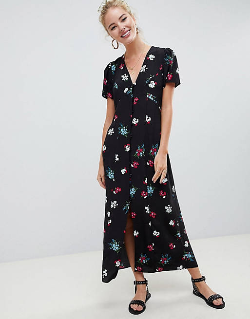 ASOS DESIGN button through maxi dress in floral print