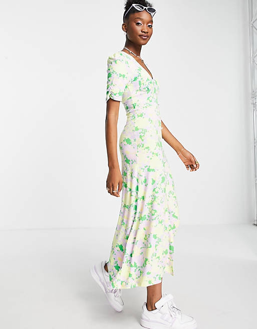 Dresses button through maxi dress in pastel floral print 