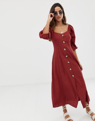 asos design button through maxi dress