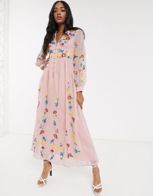 asos design button through maxi dress