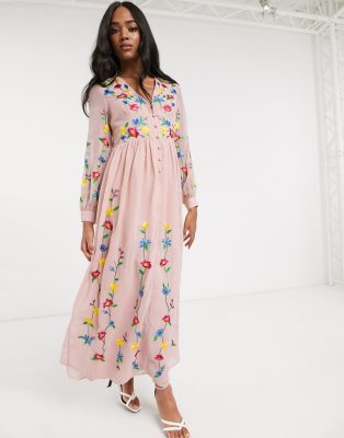 asos pink embroidered dress