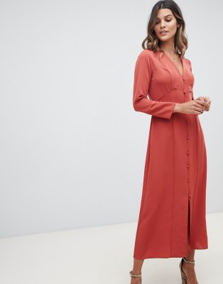 long sleeve button maxi dress