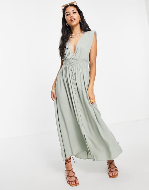 Asos design button shop through maxi dress