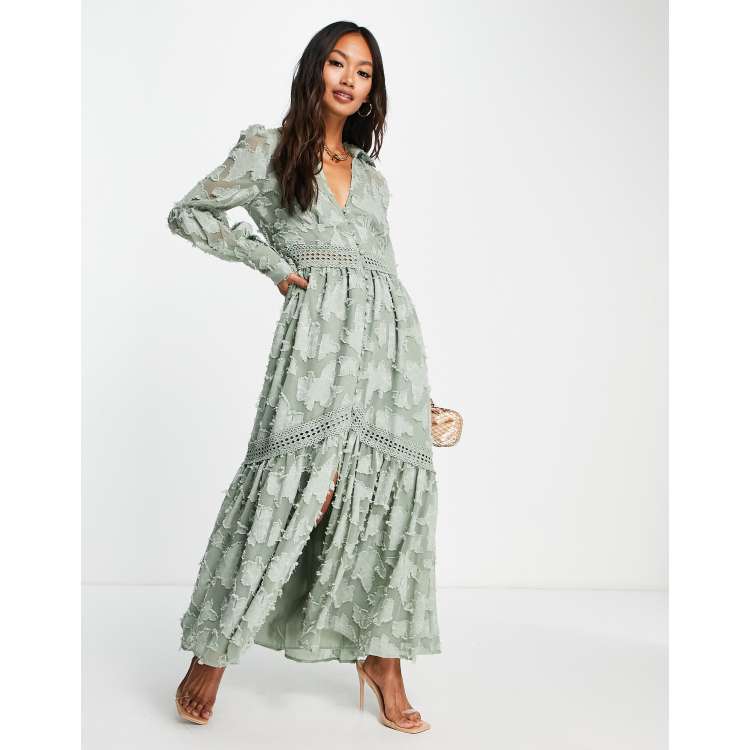 Scribble Print Button Through Maxi Dress in Khaki - Roman Originals UK