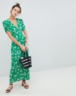 asos design button through maxi tea dress