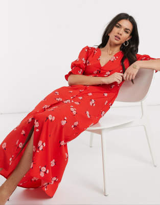 asos design button through maxi tea dress