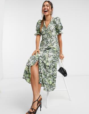 asos design button through maxi tea dress