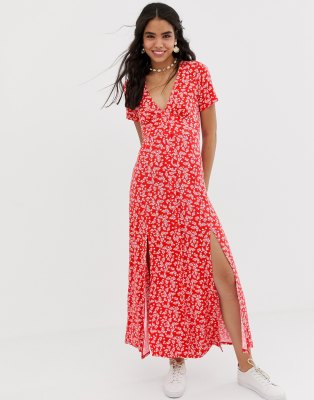 asos design button through maxi tea dress