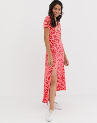 red button through dress