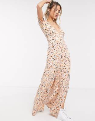 asos design button through maxi tea dress
