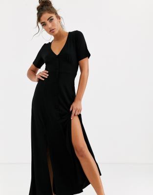 asos design button through maxi tea dress
