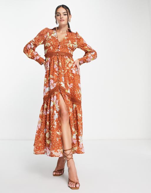 Rust lace dress sale