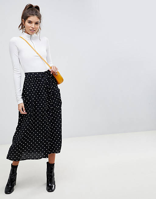 ASOS DESIGN button through midi skirt in spot print with oversized ...