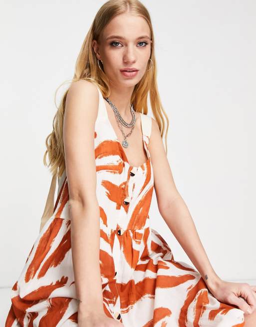 ASOS DESIGN button through midi sundress in abstract print with grosgrain  straps