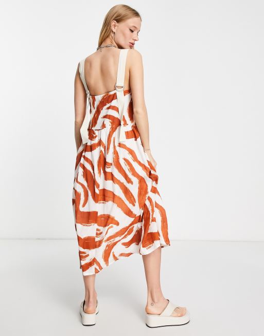 ASOS DESIGN button through midi sundress in abstract print with grosgrain  straps