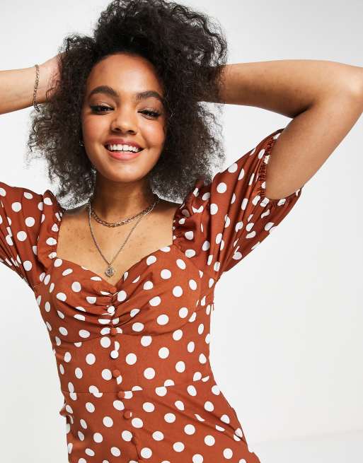 ASOS DESIGN button through midi tea dress in rust spot , 3 of 4