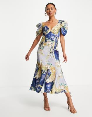 Asos design midi tea dress with buttons in floral print sale