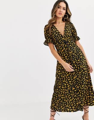 yellow midi tea dress