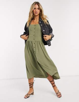 button through midi tea dress