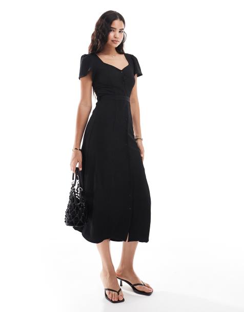 ASOS DESIGN button through midi tee dress with tie back in black - view 1