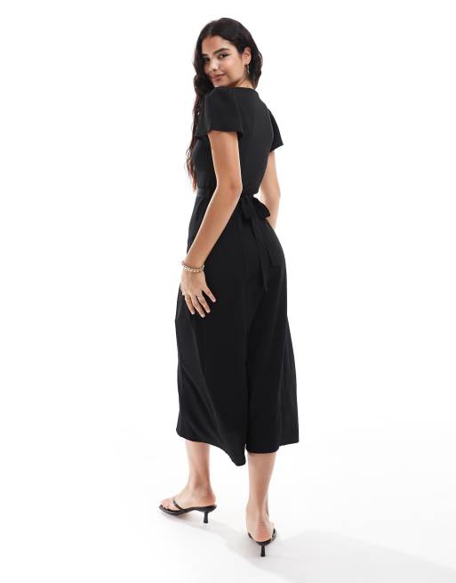 ASOS DESIGN button through midi tee dress with tie back in black | ASOS