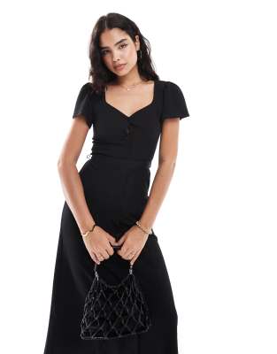 ASOS DESIGN button through midi tee dress with tie back in black | ASOS