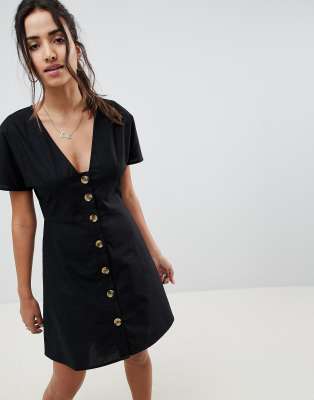 asos black button dress