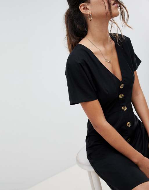 Asos design button clearance through mini skater dress