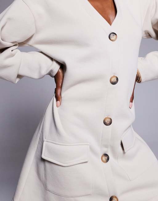 ASOS DESIGN button through mini dress with cocoon sleeve in cream