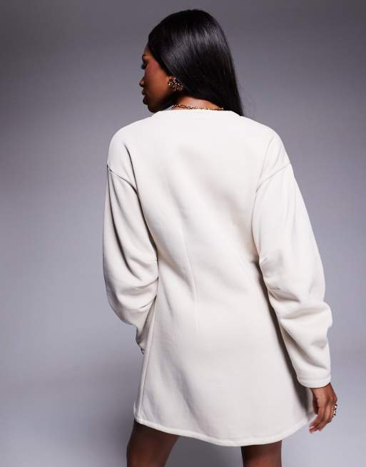 ASOS DESIGN button through mini dress with cocoon sleeve in cream
