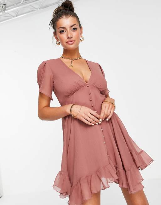 ASOS DESIGN button through mini dress with drape sleeve