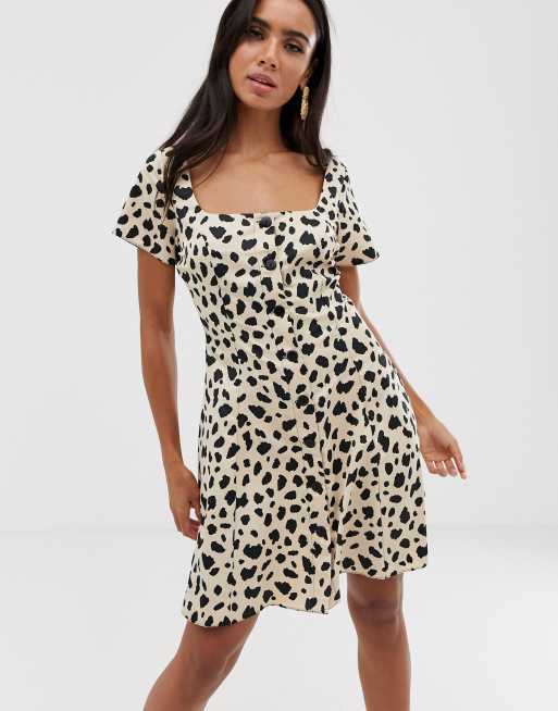 ASOS DESIGN button through mini skater dress in leopard print | ASOS