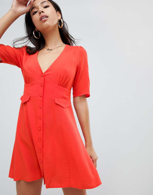 ASOS DESIGN button through mini skater dress with pockets | ASOS