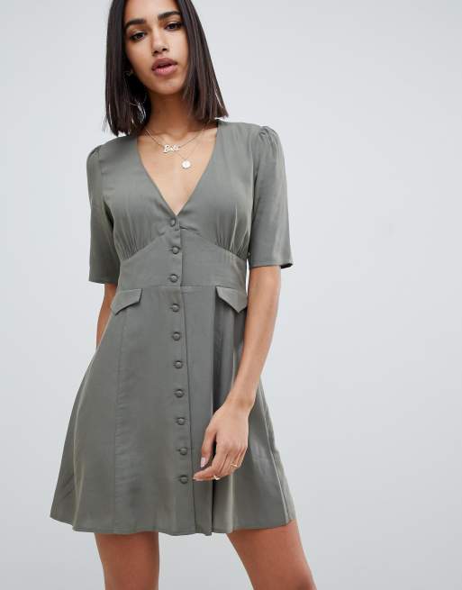 ASOS DESIGN button through mini skater dress with pockets | ASOS