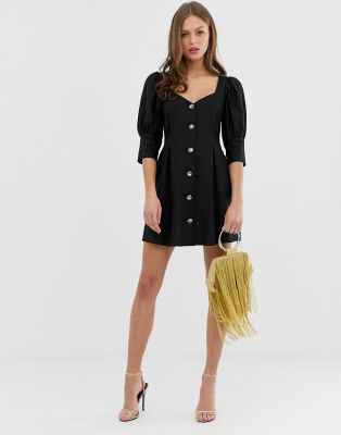 puff sleeve button up dress