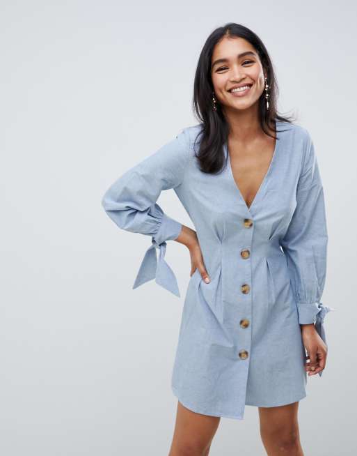 Asos design button outlet through mini skater dress