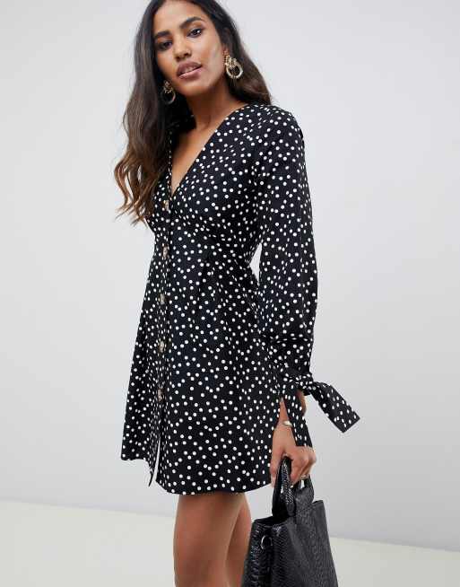 Asos design button through mini 2024 skater dress with tie sleeves