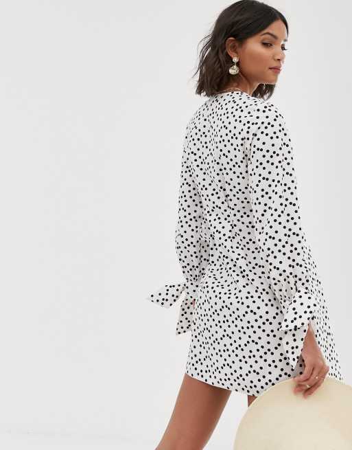 Asos design button through mini 2024 skater dress with tie sleeves