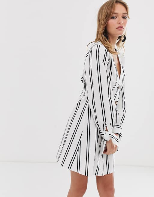 Asos design button through mini outlet skater dress with tie sleeves